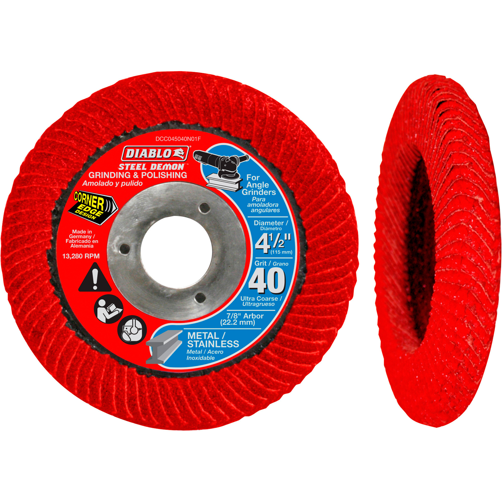 Diablo Steel Demon(tm) Corner-Edge(tm) Flap Disc, 4 1/2in., 40 Grit, Type 29, Model# DCC045040N01F
